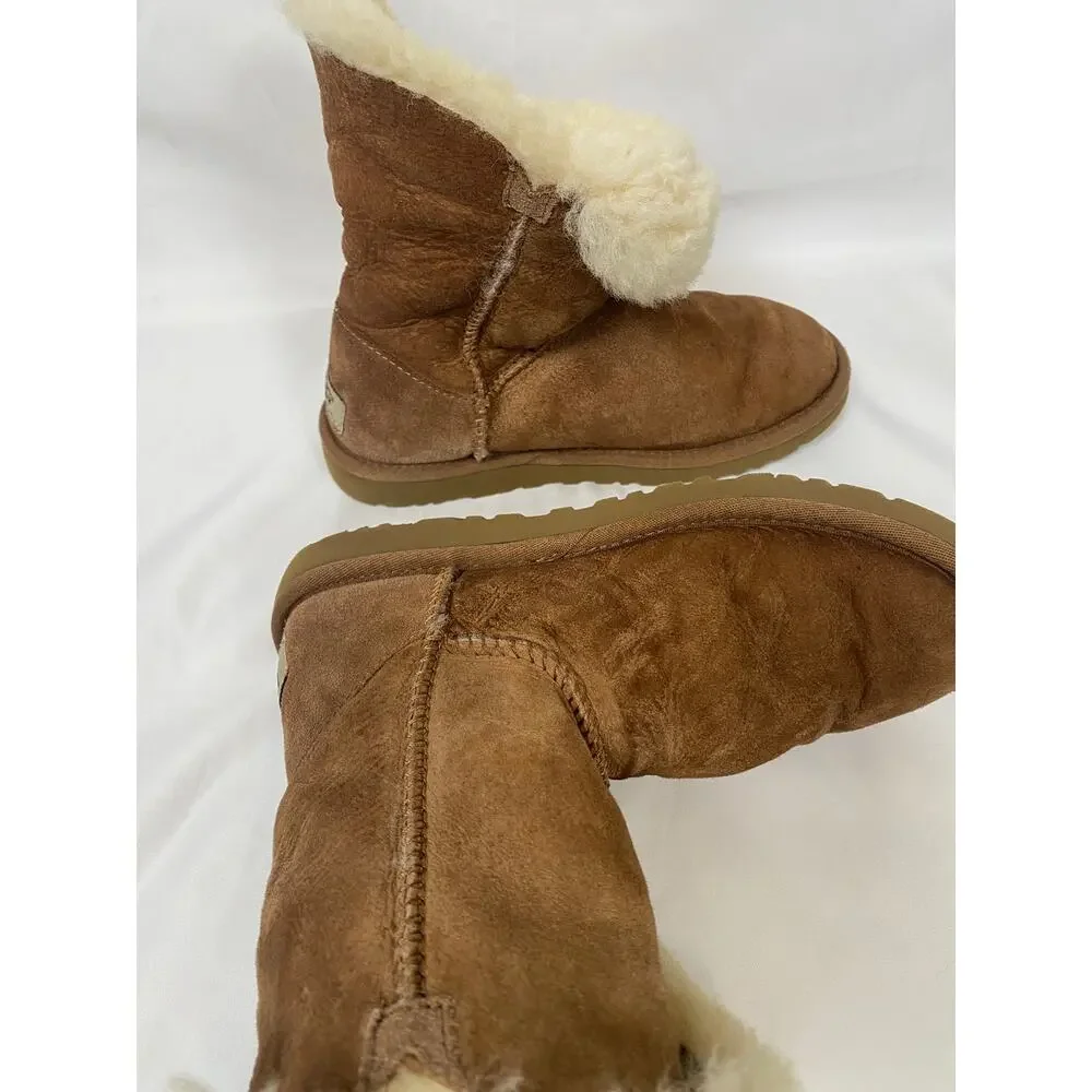 UGG Australian Bailey Button Tan Sheepskin Shearling Pull-On Ankle Boots US 5